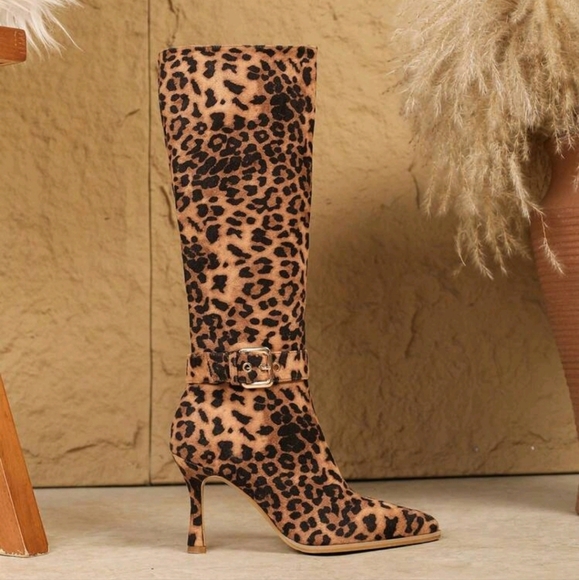 Women's French Pointed Toe High Heel Over-The-Knee Riding Boots With Buckle - Picture 4 of 6